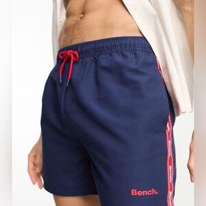 Bench Men’s Navy Swim Trunks with Red Drawstring and Red Side Tape